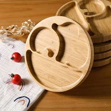 Bamboo Toddler Suction Plates with Silicone Utensils