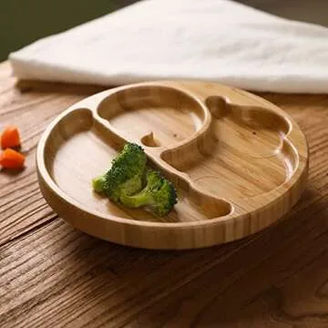 Bamboo Toddler Suction Plates with Silicone Utensils