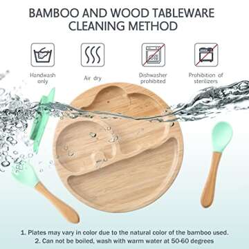 Bamboo Toddler Suction Plates with Silicone Utensils
