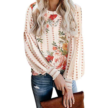 Uusollecy Boho Printed Puff Sleeve Shirt for Women