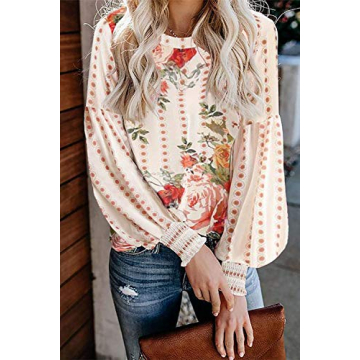 Uusollecy Boho Printed Puff Sleeve Shirt for Women