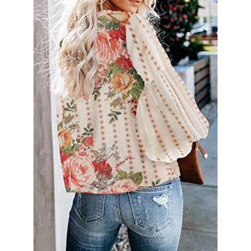 Uusollecy Boho Printed Puff Sleeve Shirt for Women