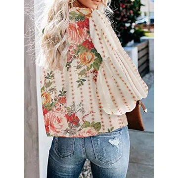 Uusollecy Boho Printed Puff Sleeve Shirt for Women