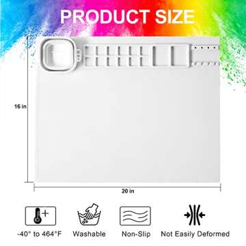 Silicone Craft Mat with Cup, Large Silicone Mat for Crafts, 20"x16" Non Stick Silicone Sheet, Creator Silicone Craft Mat with Silicon Cup for Art, Crafts Painting, Clay and Play Doh (White)