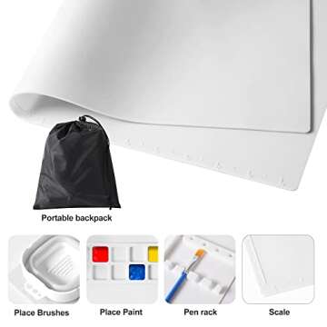 Silicone Craft Mat with Cup, Large Silicone Mat for Crafts, 20"x16" Non Stick Silicone Sheet, Creator Silicone Craft Mat with Silicon Cup for Art, Crafts Painting, Clay and Play Doh (White)