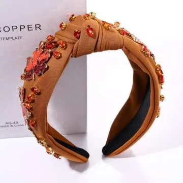 NVENF Thanksgiving Headband for Women Beaded Turkey Fall Headband Accessories Jeweled Pearl Rhinestone Knotted Headband Autumn Fall Thanksgiving Hair Accessory Outfits Holiday Gifts (Maple Leaf 1)