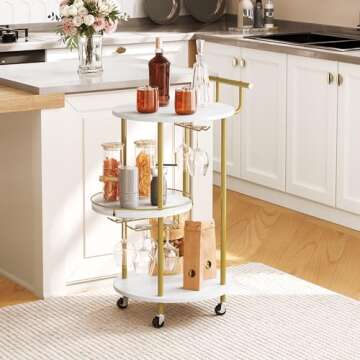 HOOBRO Bar Carts with 3-Tier Storage Shelves, Mobile Bar Serving Cart with Wine Rack and Glass Holde...