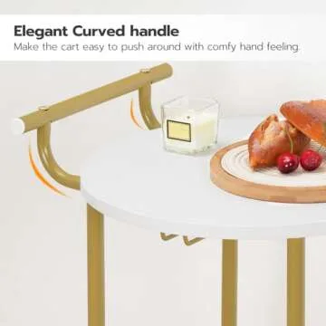 HOOBRO Bar Carts with 3-Tier Storage Shelves, Mobile Bar Serving Cart with Wine Rack and Glass Holder, for The Home, Kitchen, Living Room, Dining Room, Gold and White WD32TC01