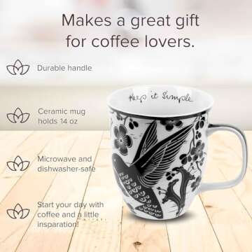 Karma Gifts 16 oz Black and White Boho Mug Hummingbird - Cute Coffee and Tea Mug - Ceramic Coffee Mu...