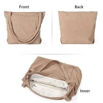 WantGor Women Corduroy Tote Bag, Large Shoulder Hobo Bags Casual Handbags Big Capacity Shopping Work...