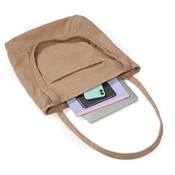 WantGor Women Corduroy Tote Bag, Large Shoulder Hobo Bags Casual Handbags Big Capacity Shopping Work Bag (Khaki)