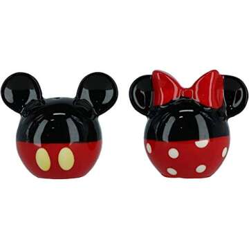 Disney Mickey and Minnie Mouse Ceramic Salt and Pepper Set, Red/Black