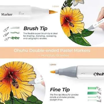 Ohuhu Pastel Markers Alcohol Based -96 Pastel Colors of Sweetness & Blossoming - Double Tipped Art Alcohol Markers for Artist Adults' Coloring Illustration - Brush & Fine - Honolulu B