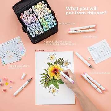 Ohuhu Pastel Markers Alcohol Based -96 Pastel Colors of Sweetness & Blossoming - Double Tipped Art Alcohol Markers for Artist Adults' Coloring Illustration - Brush & Fine - Honolulu B