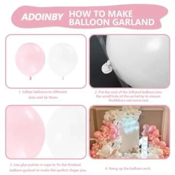 ADOINBY Pink Balloon Arch Kit, 140Pcs Pastel Light Metallic Pink and White Balloons with Pink Confetti Balloon Garland Kit for Birthday, Wedding, Engagements, Baby Shower, Anniversary Party Decoration