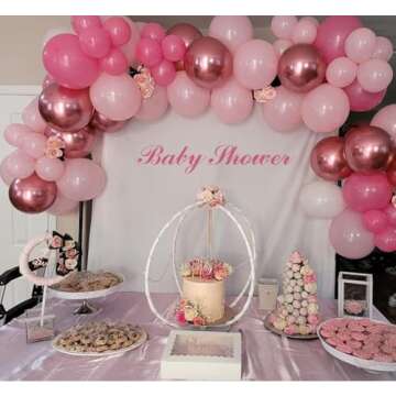ADOINBY Pink Balloon Arch Kit, 140Pcs Pastel Light Metallic Pink and White Balloons with Pink Confetti Balloon Garland Kit for Birthday, Wedding, Engagements, Baby Shower, Anniversary Party Decoration