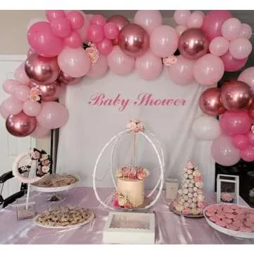 ADOINBY Pink Balloon Arch Kit, 140Pcs Pastel Light Metallic Pink and White Balloons with Pink Confetti Balloon Garland Kit for Birthday, Wedding, Engagements, Baby Shower, Anniversary Party Decoration
