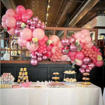 ADOINBY Pink Balloon Arch Kit, 140Pcs Pastel Light Metallic Pink and White Balloons with Pink Confetti Balloon Garland Kit for Birthday, Wedding, Engagements, Baby Shower, Anniversary Party Decoration