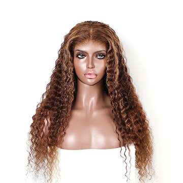 ISEE Hair Highlight Blonde Wear and Go Glueless Deep Wave Wig Human Hair Pre Plucked No Glue Pre cut HD Lace Front Wigs Human Hair Natural Hairline for Women 180% Density 22 Inch