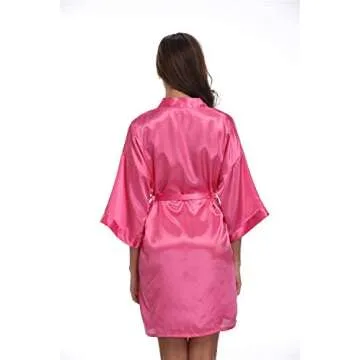 Women's Satin Kimono Robes Bridesmaid Wedding Robes Silky Bathrobes Loungewear, Rose