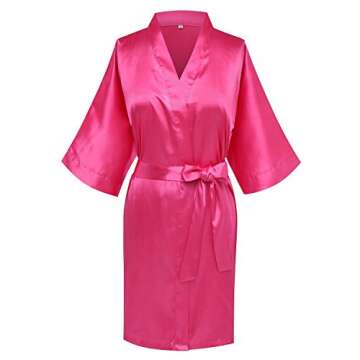 Women's Satin Kimono Robes Bridesmaid Wedding Robes Silky Bathrobes Loungewear, Rose