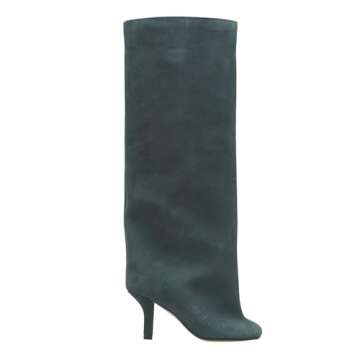 Trelako Women's Green Suede Knee High Boots - Trendy Wide Calf Stiletto Booties