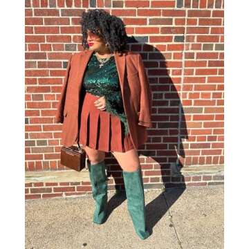 Trelako Green Suede Knee High Boots for Fashionable Women