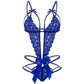 Donnalla Women's Deep V Lace Teddy Lingerie Bodysuit