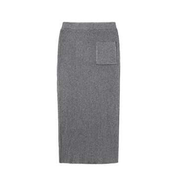 chouyatou Women's Turtleneck 2 Piece Outfits Ribbed Knit Sweater Midi Pencil Skirt Set (Large, Gray)
