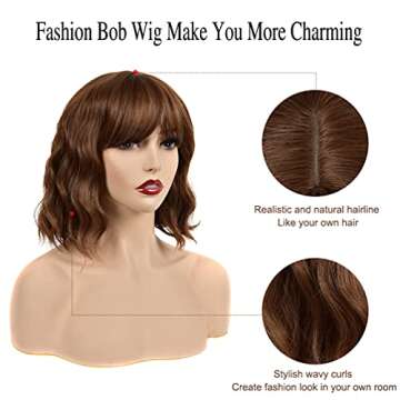 ISWEET Short Bob Wavy Wig with Bangs for Stylish Transformations
