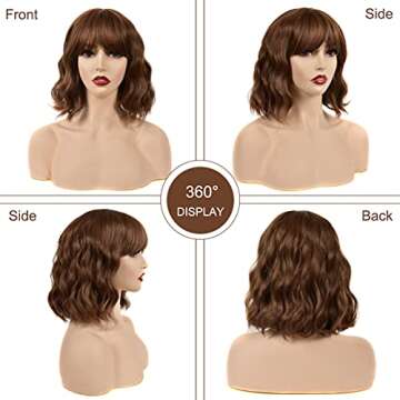 ISWEET Short Bob Wavy Wig with Bangs for Stylish Transformations