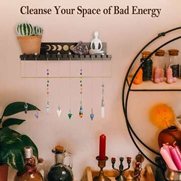 Ceiner Crystal Pendulum Wall Shelf Ouija Board Display, Wood Moon Phase Wiccan Black Holder for Ston...