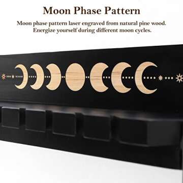Ceiner Crystal Pendulum Wall Shelf Ouija Board Display, Wood Moon Phase Wiccan Black Holder for Stone Divination Tarot Oracle Card, Witchcraft Decor Organizer Pagan Altar Supply for Witchy Gift