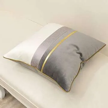 Avigers 20 x 20 Inches Gray White Gold Leather Striped Patchwork Velvet Cushion Case Luxury Modern Throw Pillow Cover Decorative Pillow for Couch Living Room Bedroom Car