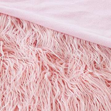 Ojia Super Soft Fuzzy Shaggy Mongolian Lamb Faux Fur Throw Blanket Plush Warm Cozy Elegant Long Bedding Cover Chic Decorative for Sofa Floor-50”x 60”,Pink