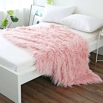 Ojia Super Soft Fuzzy Shaggy Mongolian Lamb Faux Fur Throw Blanket Plush Warm Cozy Elegant Long Bedding Cover Chic Decorative for Sofa Floor-50”x 60”,Pink