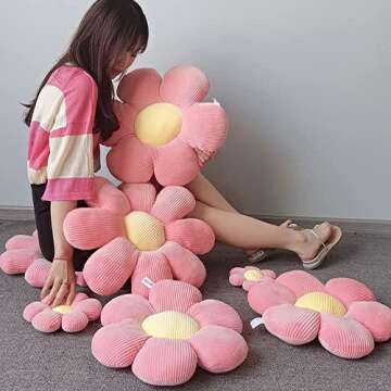 LEHU Flower Pillow, Flower Shaped Seating Cushion -Cute Daisy Pillow for Girls Tweens Room Decor Flowe Floor Pillow for Reading and Lounging Comfy (Pink petals-15'')