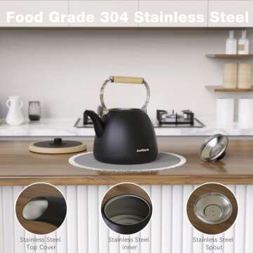 Anfilank Electric Kettle For Coffee & Tea -1.7L Water Boiler 1500W Fast Boiling, Visual Water Level, Removable Filter, LED Indicator Light. Auto Shut-off & Boil-Dry Protection - BPA Free (Black)