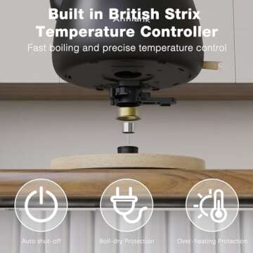 Anfilank Electric Kettle For Coffee & Tea -1.7L Water Boiler 1500W Fast Boiling, Visual Water Level, Removable Filter, LED Indicator Light. Auto Shut-off & Boil-Dry Protection - BPA Free (Black)