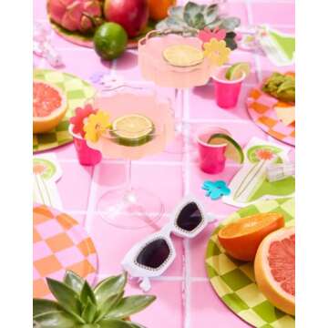 xo, Fetti Pink + Green Checkered Paper Plates - 24 pk, 9" | Bachelorette Fiesta Decorations, Cute Birthday Party Tablescape, Retro Summer Tableware Supplies, Cinco de Mayo Place Setting, 21st Bday