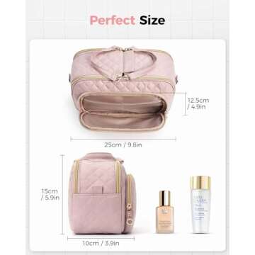 BAGSMART Travel Makeup Bag, Cosmetic Bag Organizer Case, Portable Makeup Travel bag for Women for Travel Accessories, Makeup Toiletry Bag with Dual-Zippered Large Wide-open and Handle-pink