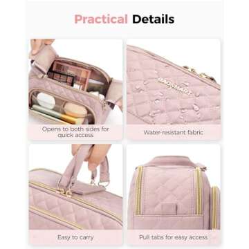 BAGSMART Travel Makeup Bag, Cosmetic Bag Organizer Case, Portable Makeup Travel bag for Women for Travel Accessories, Makeup Toiletry Bag with Dual-Zippered Large Wide-open and Handle-pink