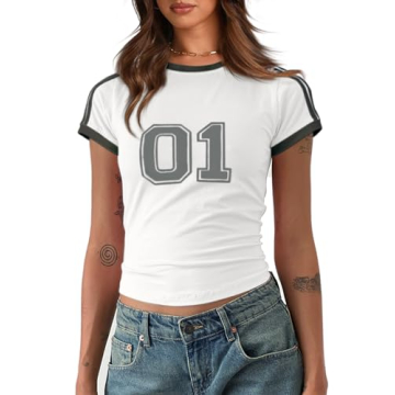 Imily Bela Women's Summer Crop Tops Y2k Baby Tees Cute Letter Print Short Sleeve Vintage T Shirt