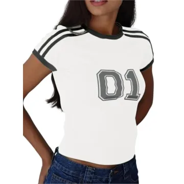 Imily Bela Womens Summer Crop Top Y2k Letter Print Tee