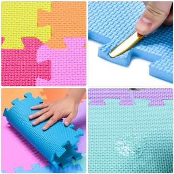 qqpp EVA Rubber 18 Tiles Interlocking Puzzle Foam Floor Mats - Baby Play Mat for Playing | Exercise Mat for Home Workout. White, Green, Gray. QC-AHLb18N