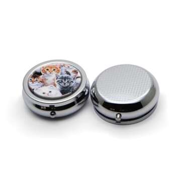 Pill Box of Pocket Purse 3 Compartment Medicine Holder Travel Pill Case Decorative Box Vitamin Pill Organizer Unique Gift Cats Cat