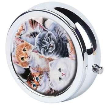 Pill Box of Pocket Purse 3 Compartment Medicine Holder Travel Pill Case Decorative Box Vitamin Pill Organizer Unique Gift Cats Cat