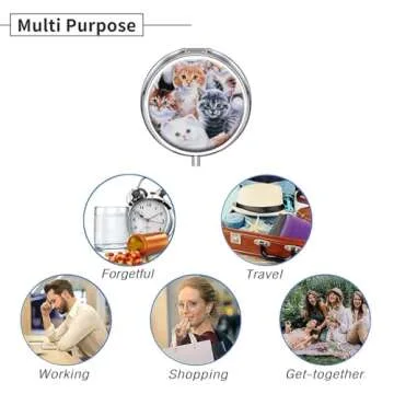 Pill Box of Pocket Purse 3 Compartment Medicine Holder Travel Pill Case Decorative Box Vitamin Pill Organizer Unique Gift Cats Cat