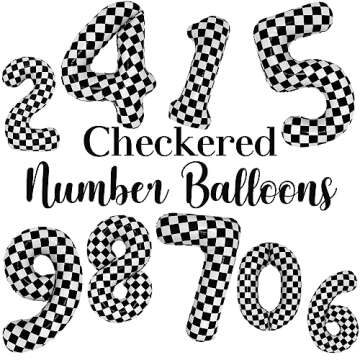 40 Inch Checkered 4 Balloon Large Black and White Number Balloon for Race Car 4th Birthday Party Supplies Number 4 Checkered Balloon