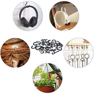 70 Pcs Ceiling Hooks for Hanging, 6 Sizes Screw Hooks for Hanging, Black Vinyl Coated Cup Hooks Screw In for Hanging Plants Christmas Lights, Cups, Decors (1/2", 5/8", 3/4", 7/8", 1'', 1-1/4").